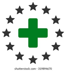 Euro Medicine vector icon. Style is bicolor flat symbol, green and gray colors, rounded angles, white background.