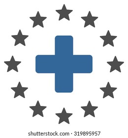 Euro Medicine vector icon. Style is bicolor flat symbol, cobalt and gray colors, rounded angles, white background.