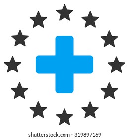 Euro Medicine vector icon. Style is bicolor flat symbol, blue and gray colors, rounded angles, white background.