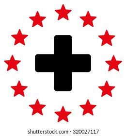 Euro Medicine vector icon. Style is bicolor flat symbol, intensive red and black colors, rounded angles, white background.