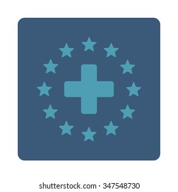 Euro Medicine vector icon. Style is flat rounded square button, cyan and blue colors, white background.