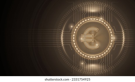 Euro Member Countries (EUR) Currency Symbol, Futuristic Neon Light Glow, Cybernetic Digital Circuit, Backdrop Background Design Illustration