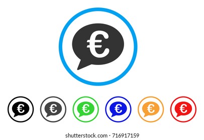Euro Message Balloon icon. Vector illustration style is a flat iconic euro message balloon grey rounded symbol inside light blue circle with black, gray, green, blue, red, orange color variants.