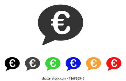 Euro Message Balloon icon. Vector illustration style is a flat iconic euro message balloon symbol with black, grey, green, blue, red, orange color variants. Designed for web and software interfaces.