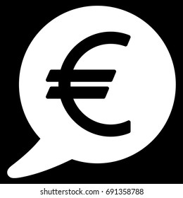 Euro Message Balloon vector icon. Flat white symbol. Pictogram is isolated on a black background. Designed for web and software interfaces.