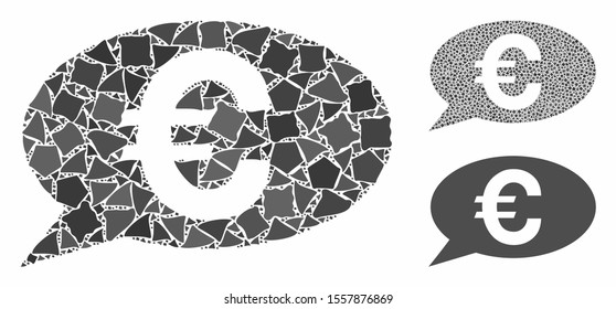 Euro message composition of trembly items in different sizes and color hues, based on Euro message icon. Vector irregular items are combined into collage.