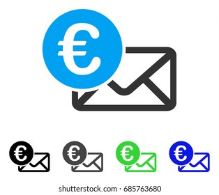 Ilustración vectorial plana del mensaje Euro. Versiones de iconos en color gris, negro, azul y verde. Estilo de icono plano para el diseño gráfico.