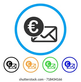Euro Message icon. Vector illustration style is a flat iconic Euro message grey rounded symbol inside light blue circle with black, green, blue, yellow color versions.