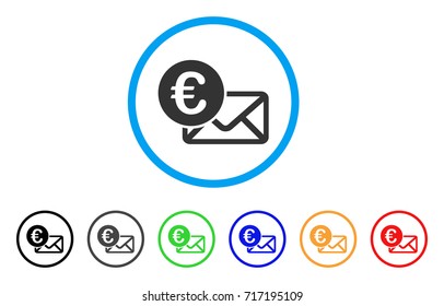 Euro Message rounded icon. Style is a flat Euro message grey symbol inside light blue circle with black, gray, green, blue, red, orange variants. Vector designed for web and software interfaces.