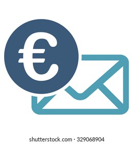 Euro Message vector icon. Style is bicolor flat symbol, cyan and blue colors, rounded angles, white background.