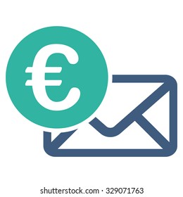 Euro Message vector icon. Style is bicolor flat symbol, cobalt and cyan colors, rounded angles, white background.