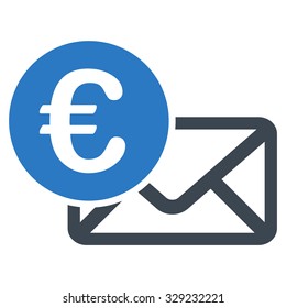 Euro Message vector icon. Style is bicolor flat symbol, smooth blue colors, rounded angles, white background.