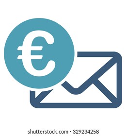 Euro Message vector icon. Style is bicolor flat symbol, cyan and blue colors, rounded angles, white background.