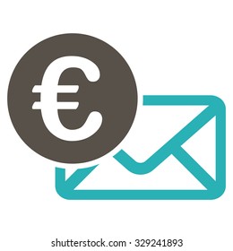 Euro Message vector icon. Style is bicolor flat symbol, grey and cyan colors, rounded angles, white background.