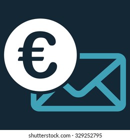 Euro Message vector icon. Style is bicolor flat symbol, blue and white colors, rounded angles, dark blue background.