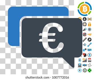 Euro Messages icon with bonus bitcoin mining and blockchain graphic icons. Vector illustration style is flat iconic symbols. Designed for crypto-currency ui toolbars.