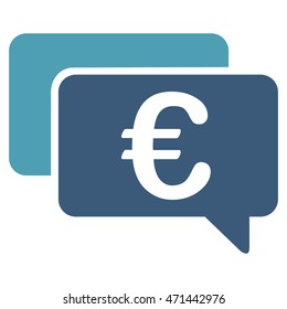 Euro Messages icon. Vector style is bicolor flat iconic symbol with rounded angles, cyan and blue colors, white background.