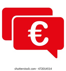 Euro Messages icon. Vector style is flat iconic symbol with rounded angles, red color, white background.
