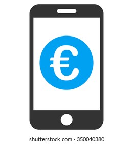 Euro Mobile Balance vector icon. Style is bicolor flat symbol, blue and gray colors, rounded angles, white background.