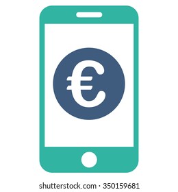 Euro Mobile Balance vector icon. Style is bicolor flat symbol, cobalt and cyan colors, rounded angles, white background.