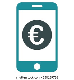 Euro Mobile Balance vector icon. Style is bicolor flat symbol, soft blue colors, rounded angles, white background.