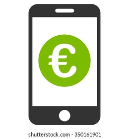 Euro Mobile Balance vector icon. Style is bicolor flat symbol, eco green and gray colors, rounded angles, white background.