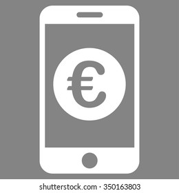 Euro Mobile Balance vector icon. Style is flat symbol, white color, rounded angles, gray background.