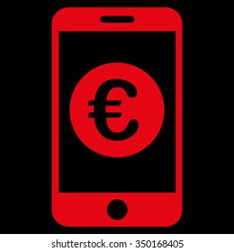 Euro Mobile Balance vector icon. Style is flat symbol, red color, rounded angles, black background.