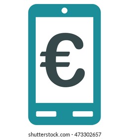 Euro Mobile Bank icon. Vector style is bicolor flat iconic symbol with rounded angles, soft blue colors, white background.