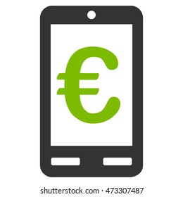 Euro Mobile Bank icon. Vector style is bicolor flat iconic symbol with rounded angles, eco green and gray colors, white background.