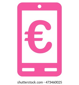 Euro Mobile Bank icon. Vector style is flat iconic symbol with rounded angles, pink color, white background.