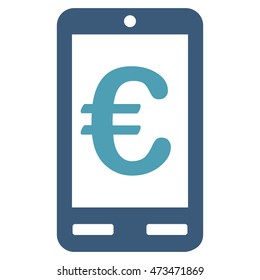 Euro Mobile Bank icon. Vector style is bicolor flat iconic symbol with rounded angles, cyan and blue colors, white background.