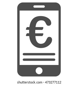 Euro Mobile Banking icon. Vector style is flat iconic symbol, gray color, white background.