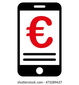 Euro Mobile Banking icon. Vector style is bicolor flat iconic symbol, intensive red and black colors, white background.