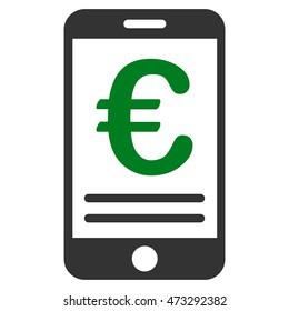 Euro Mobile Banking icon. Vector style is bicolor flat iconic symbol, green and gray colors, white background.