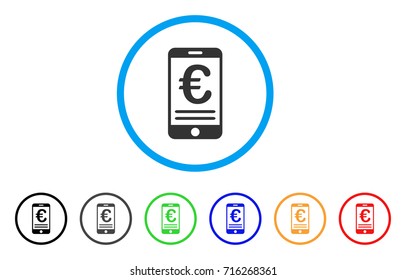 Euro Mobile Banking icon. Vector illustration style is a flat iconic euro mobile banking gray rounded symbol inside light blue circle with black, gray, green, blue, red,