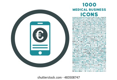 Euro Mobile Banking rounded vector bicolor icon with 1000 medical business icons. Set style is flat pictograms, soft blue colors, white background.