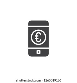 Euro mobile banking vector icon. filled flat sign for mobile concept and web design. Phone with euro coin on screen simple solid icon. Symbol, logo illustration. Pixel perfect vector graphics