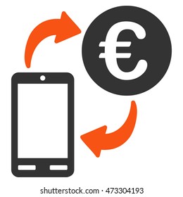 Euro Mobile Exchange icon. Vector style is bicolor flat iconic symbol with rounded angles, orange and gray colors, white background.