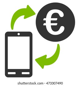 Euro Mobile Exchange icon. Vector style is bicolor flat iconic symbol with rounded angles, eco green and gray colors, white background.