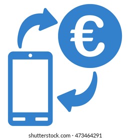 Euro Mobile Exchange icon. Vector style is flat iconic symbol with rounded angles, cobalt color, white background.