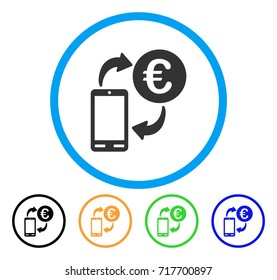 Euro Mobile Exchange icon. Vector illustration style is a flat iconic euro mobile exchange grey rounded symbol inside light blue circle with black, green, blue, yellow color variants.