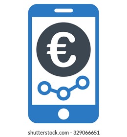 Euro Mobile Market Monitoring vector icon. Style is bicolor flat symbol, smooth blue colors, rounded angles, white background.