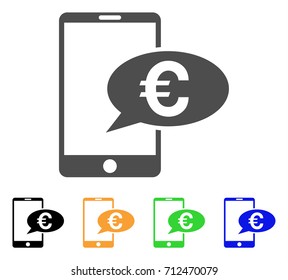 Euro Mobile Message icon. Vector illustration style is a flat iconic euro mobile message symbol with black, gray, green, blue, yellow color variants. Designed for web and software interfaces.