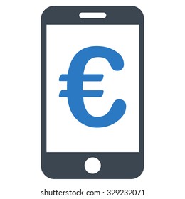 Euro Mobile Payment vector icon. Style is bicolor flat symbol, smooth blue colors, rounded angles, white background.
