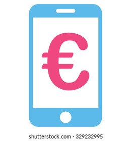 Euro Mobile Payment vector icon. Style is bicolor flat symbol, pink and blue colors, rounded angles, white background.