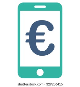 Euro Mobile Payment vector icon. Style is bicolor flat symbol, cobalt and cyan colors, rounded angles, white background.