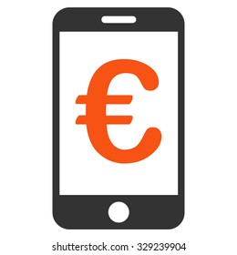 Euro Mobile Payment vector icon. Style is bicolor flat symbol, orange and gray colors, rounded angles, white background.