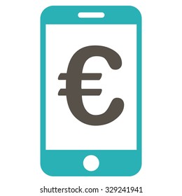 Euro Mobile Payment vector icon. Style is bicolor flat symbol, grey and cyan colors, rounded angles, white background.