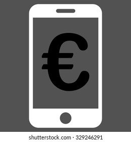 Euro Mobile Payment vector icon. Style is bicolor flat symbol, black and white colors, rounded angles, gray background.
